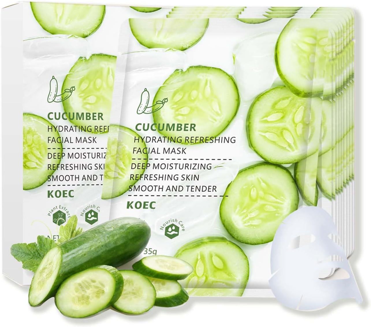 Cucumber Face Mask, 5pc Hydrating Face Masks, Hyaluronic Acid Anti Aging Soothing Brightening Skin Face Sheet Masks,Replenish Moisture Skin Brightening Skin Barrier Repair Moisturising Face Mask