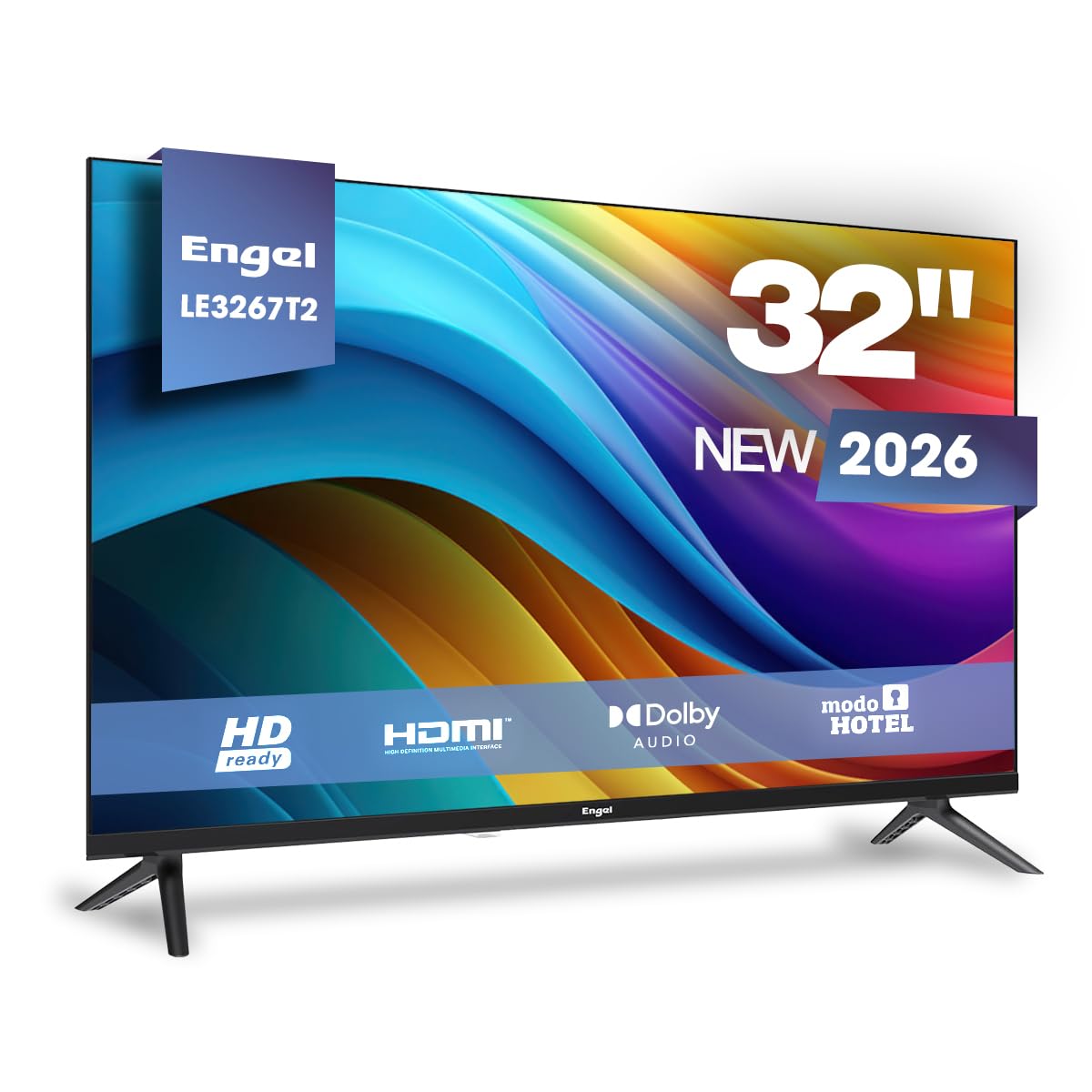 Engel TV 32 Pulgadas HD Ready LED LE3267T2, Dolby Audio, 3 HDMI, 2 USB, Entrada Sat, Modo Hotel, Televisor 1366x768, Reproductor Multimedia, DVB-T2/C/S2, Negro 2026