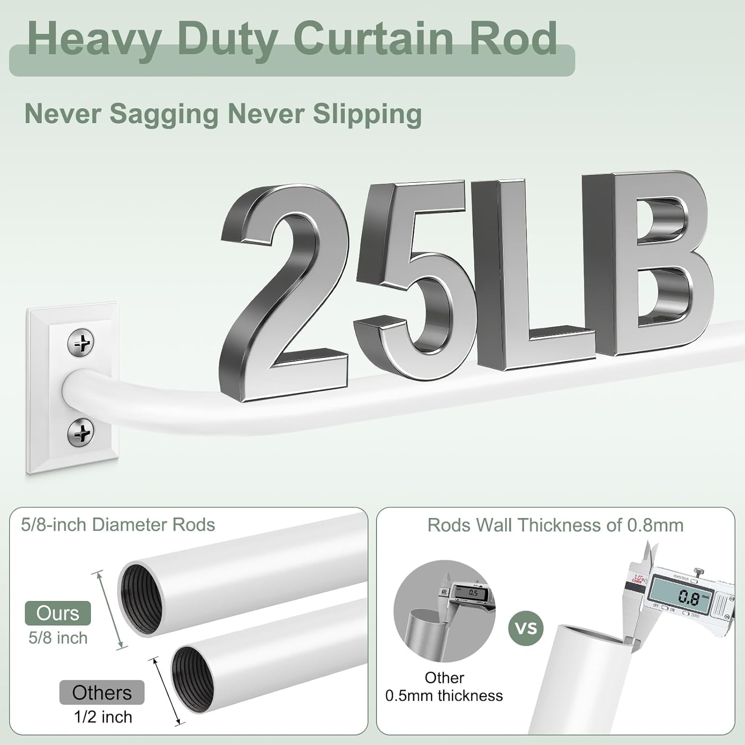 Set Di 2 Aste Per Tende Regolabili Da 76 A 170 Cm – Aste In Ferro Diametro 2,5 Cm Con Terminali A Diamante, Colore Classico - 3