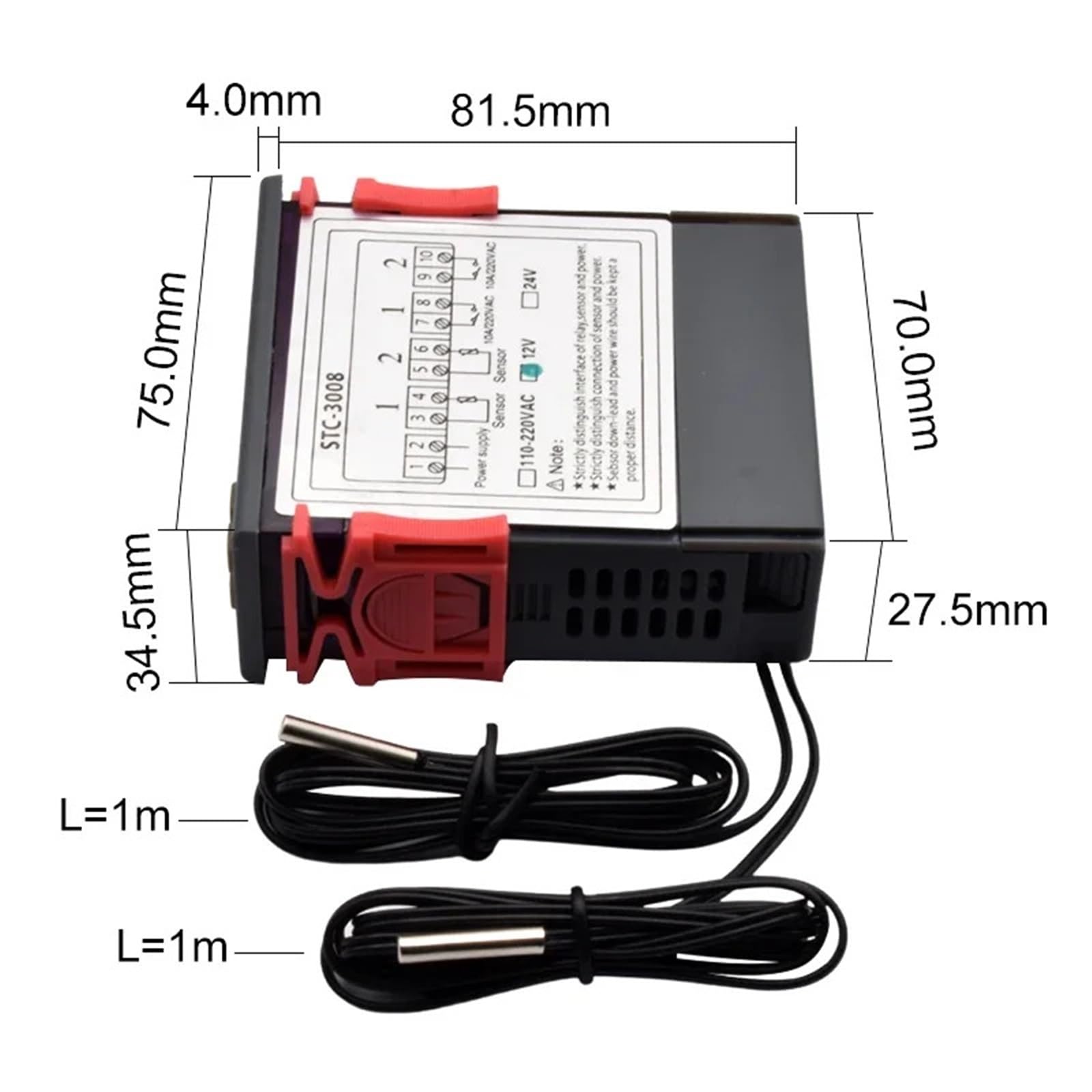 Termostato controlador de temperatura digital STC-3008 de doble LED, CA 220 V, 12 V CC, control de calefacción y refrigeración, con dos salidas de relé.(STC-3008 DC12V)