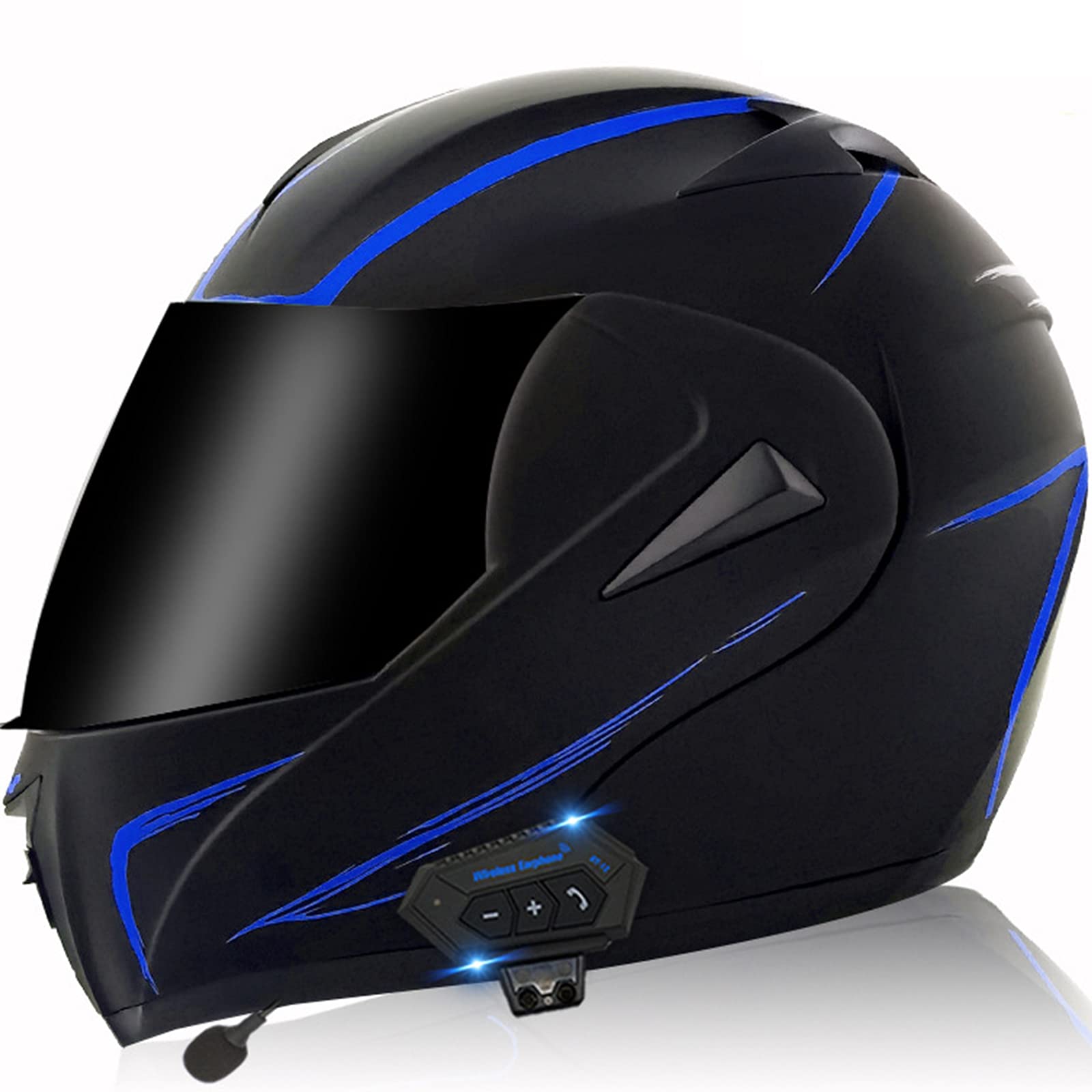 Full Face Motorcycle Helmet Bluetooth Modular Motorcycle Helmet Double Visor Anti-Fog Lens DOT Approved Motorbike Moped Street Bike Racing Crash Helmet for Men and Women