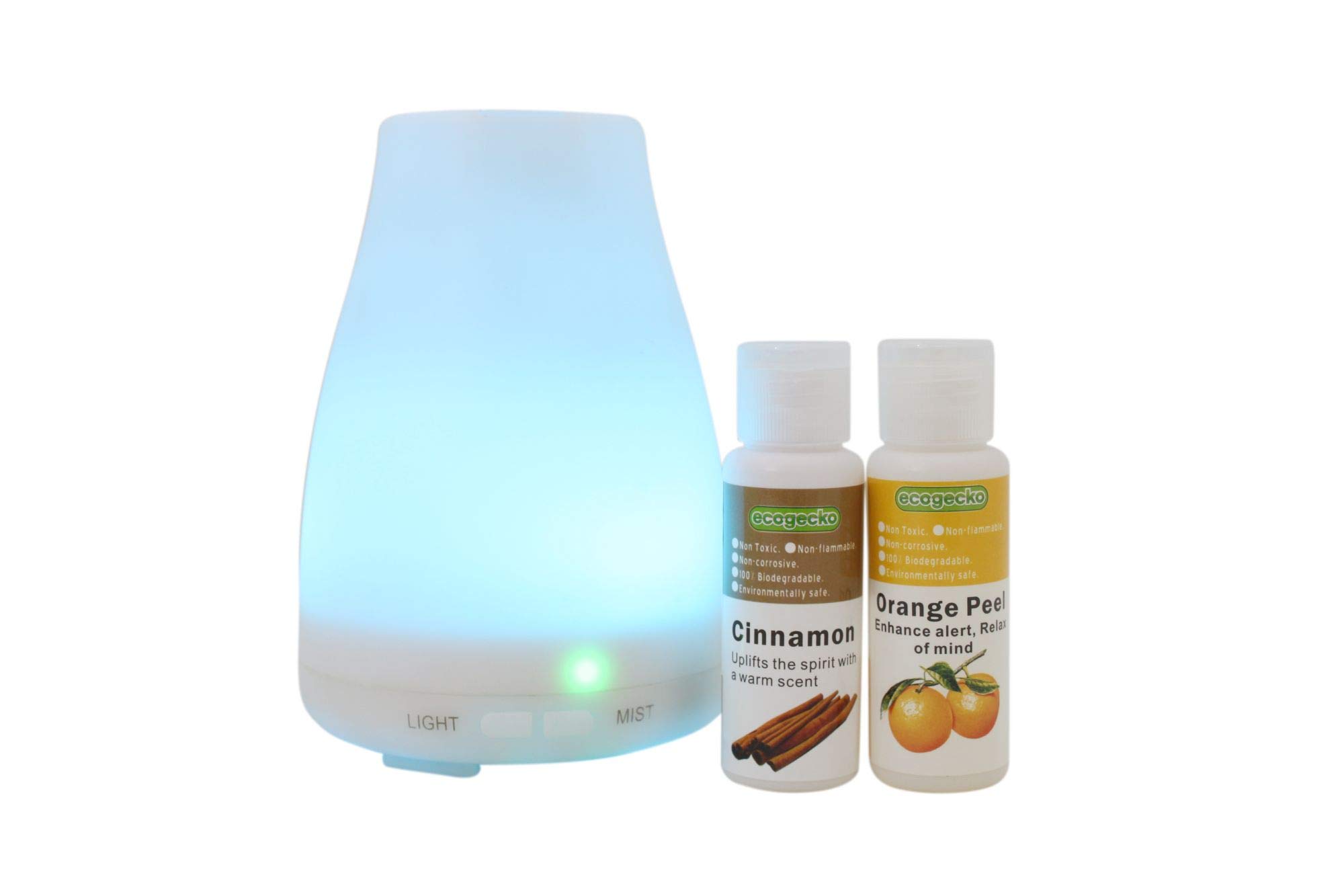 EcoGeckoEssential Oil Diffuser, Aroma Oil Diffuser with Color Changing LED Lights Includes Cinnamon and Orange Oils