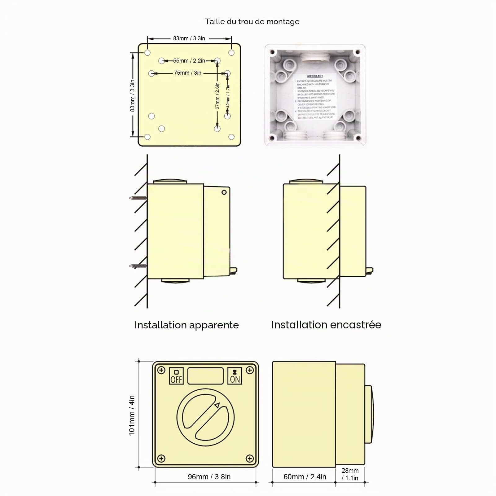 Interrupteur Etanche Exterieur IP66 250V Ensemble de Commutateur Boutons et Indicateurs Rotatifs Marche-Arrêt (2P32A)