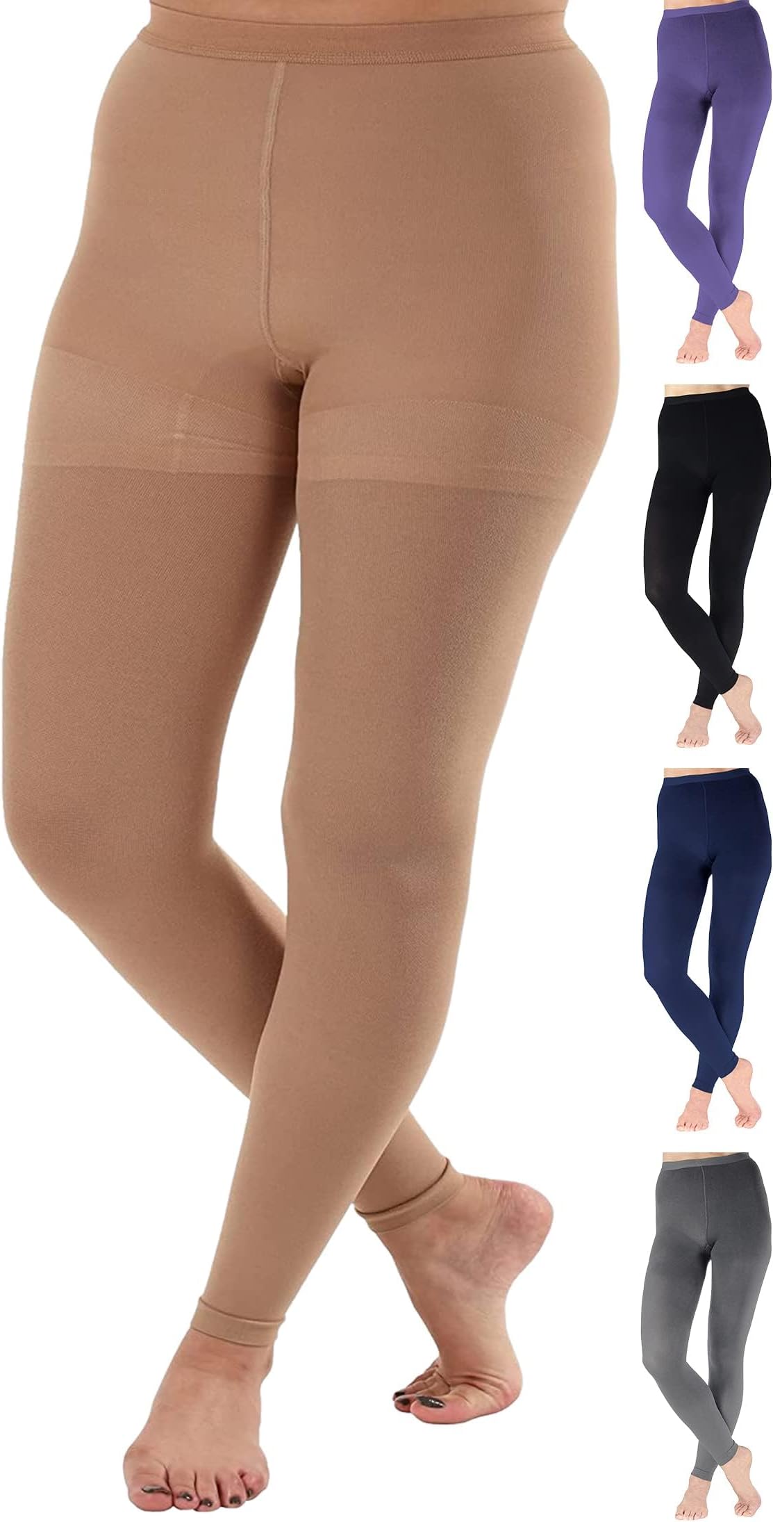 Footless Compression Tights for Women Circulation 20-30mmHg - Opaque Compression Support Leggings for Lymphedema, Arthritis, Embolism, Swelling - Beige, X-Large - A717BE4