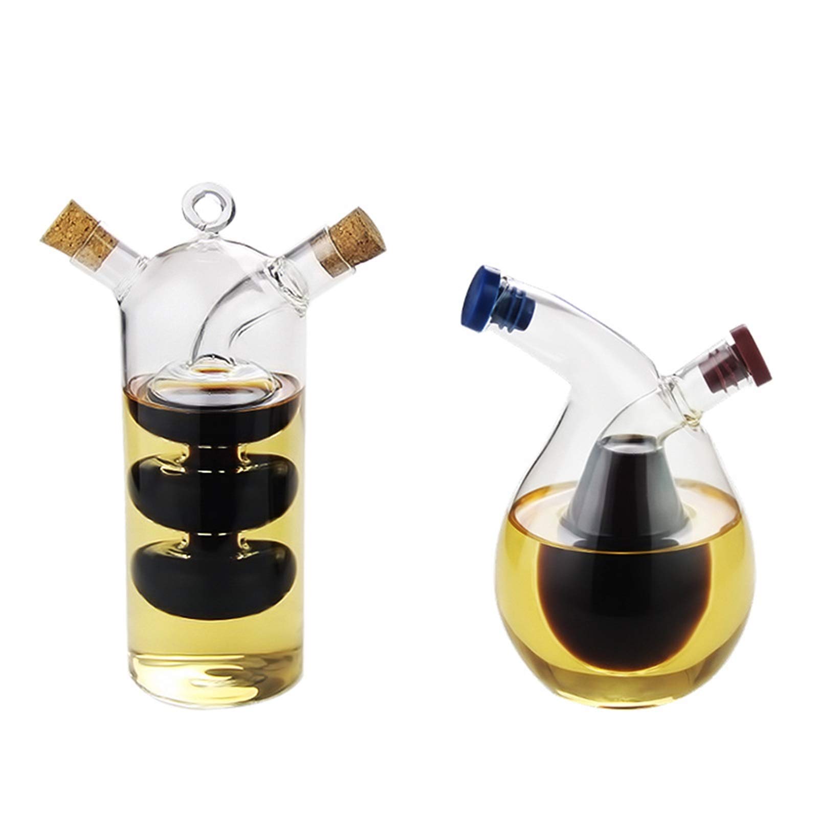 Burette à Huile Et Vinaigre En Verre 500ml Bleu - Distributeur D'Assaisonnement Avec Bec Verseur Anti-Gouttes