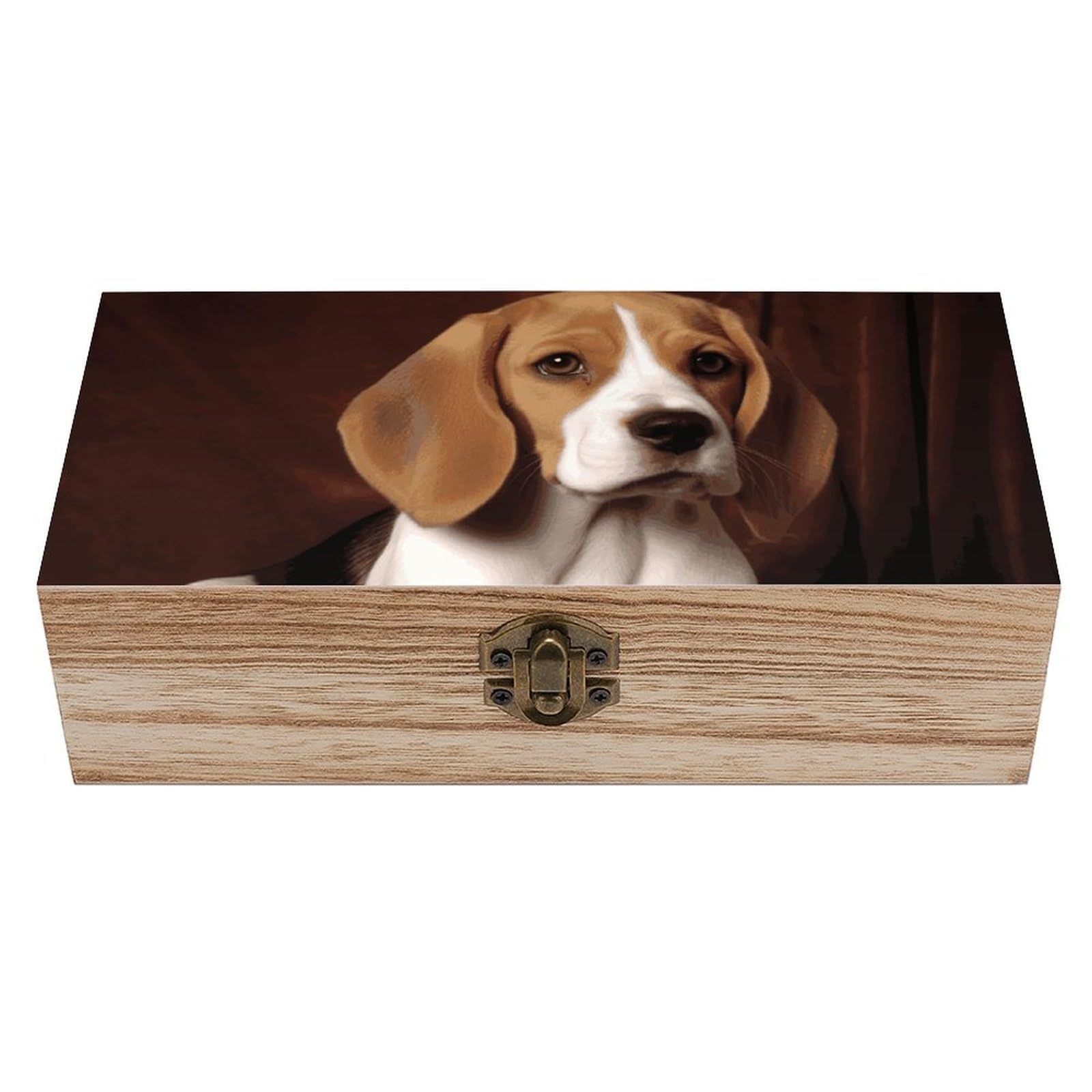 Ovely Pet Dog Beagle Wooden Storage Box Exquisite Durable Wood Gift Case Sturdy Vintage Jewelry Wooden Chest for Art Hobbies Storage Keepsake Gift