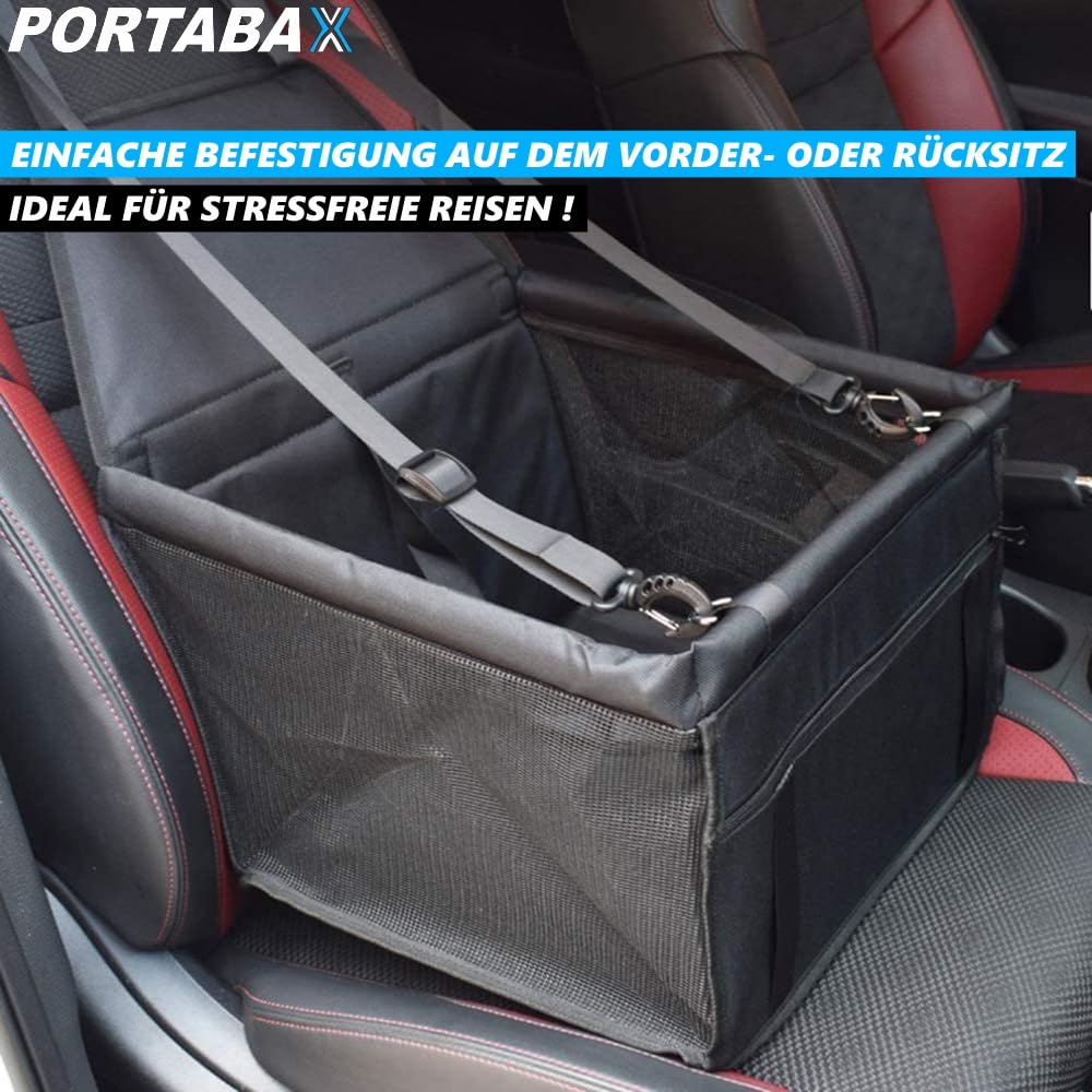 PORTABAX Tiertransportbox Auto Hundetasche Haustier Hund Katze Tragetasche Transporttasche für Autositz schwarz
