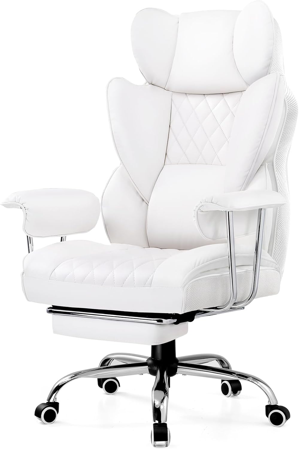 GTPLAYER Gaming Chair,Office Chair with Pocket Spring Lumbar Support, Ergonomic Comfortable Wide Office Desk Computer Chair with Outward Fixed Soft Armrests and Footrest,(PU Leather, White)