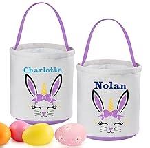 Personalized Easter Basket 2 Pack, Touber Easter Bunny Baskets Easter Baskets for Kids Personalized Easter Gifts for Kids Ideas Easter Baskets Empty Easter Basket with Handle