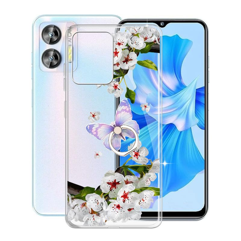 Phone Case for Oukitel C36 (6.56"), KJYFOANI Soft Shell Cover with 360° Rotation Ring Kickstand, Cute Pattern Design for Girl Woman, for Oukitel C36 Protection Case - Pear Blossom