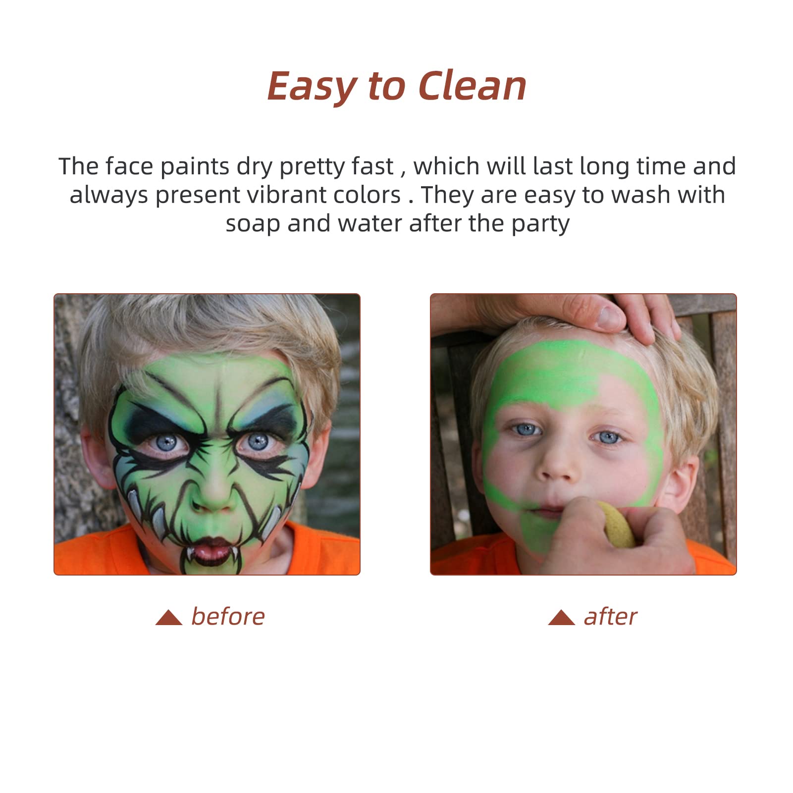 Pittura per il viso Set di 30 colori per acquerelli con 3 pennelli Kit attivato in modo sicuro per Halloween Costume Cosplay Party Festival Artisti Adulti (con 3 pennelli)
