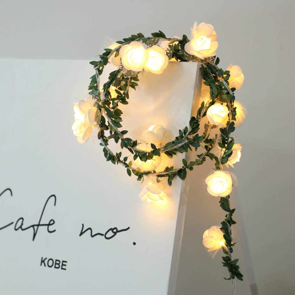 Rose Lights String, Vine Lights, Fairy Lights Garland Wreath Artificial Green Leaf Flowers Valentine's Day Party Wedding Garden Christmas Decor Room Indoor Outdoor Decoration.（9.8FT，20LED）