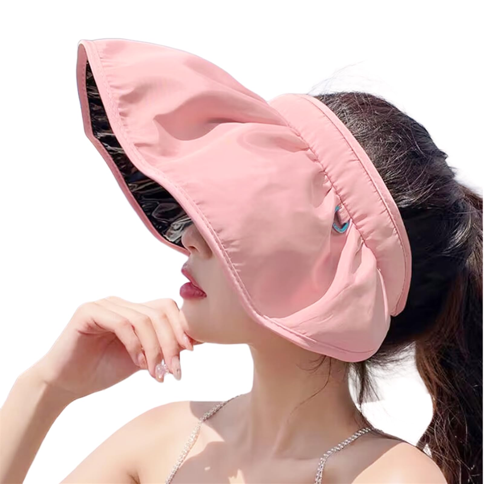 Chuangou Women's Pink Hat Foldable Sun Hat Portable 2 In 1 Foldable Sun Visor Hat/Headbands Casual Sunscreen Hats Summer Outdoor Travel Beach Cap(Pink)