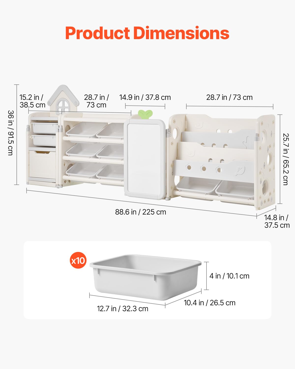 VEVOR Scaffale per Giocattoli in HDPE, Organizzatore per Giocattoli Multifunzionale a 4 Ripiani con 10 Contenitori in Plastica Flessibile e Tavolo da Disegno, per Camera da Letto e Aula, Grigio Beige