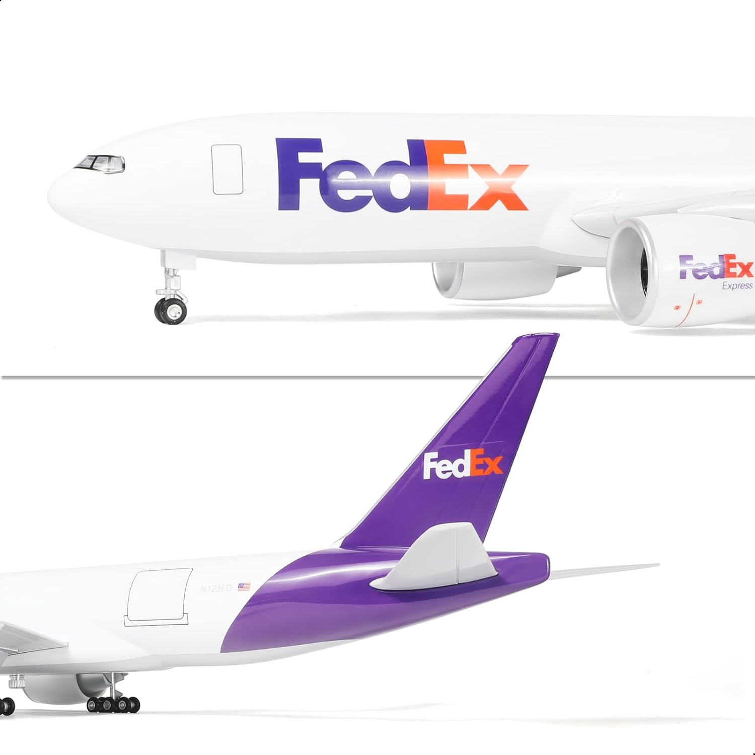 1/150 B777-300ER FedEx 18.5 inchs Large Model Diecast Airplane Model Kits with Stand Airlines Display Collectible for Aviation Enthusiast Gift