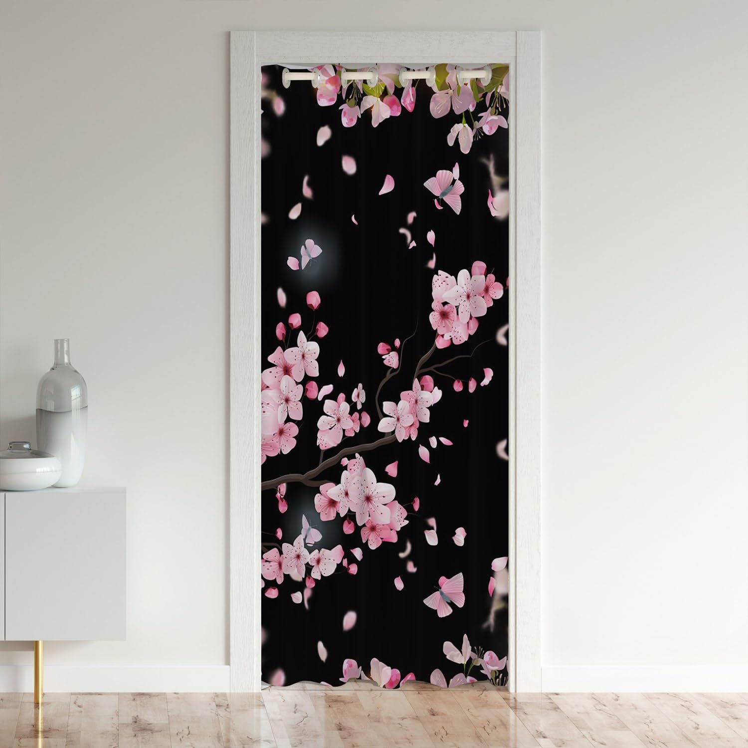 Rideau de porte style japonais cerisier fleur pour créer un dressing kawaii en rose et noir