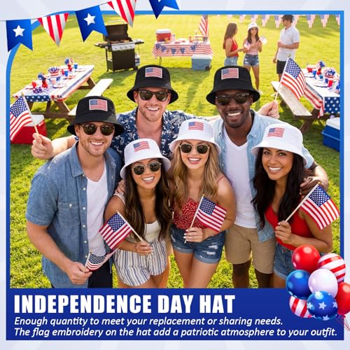 Image of Shyyween USA Hats Patriotic 4th of July Buckets Hats American Flag Embroidered Caps for Men Women