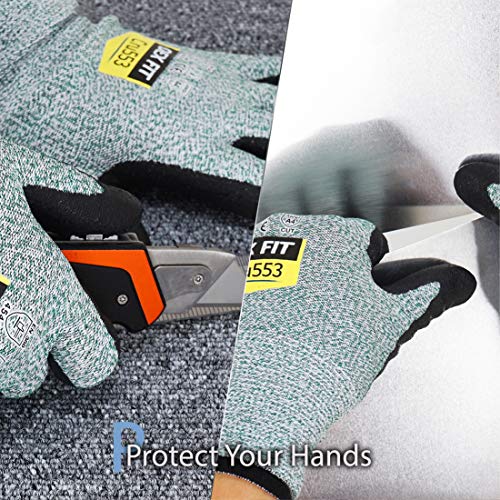 Image of DEX FIT Level 5 Cut Resistant Gloves Cru553, 3D Comfort Stretch Fit, Power Grip, Durable Foam Nitrile, Pass FDA Food Contact, Smart Touch, Thin & Lightweight, Green 10 (XL) 3 Pairs