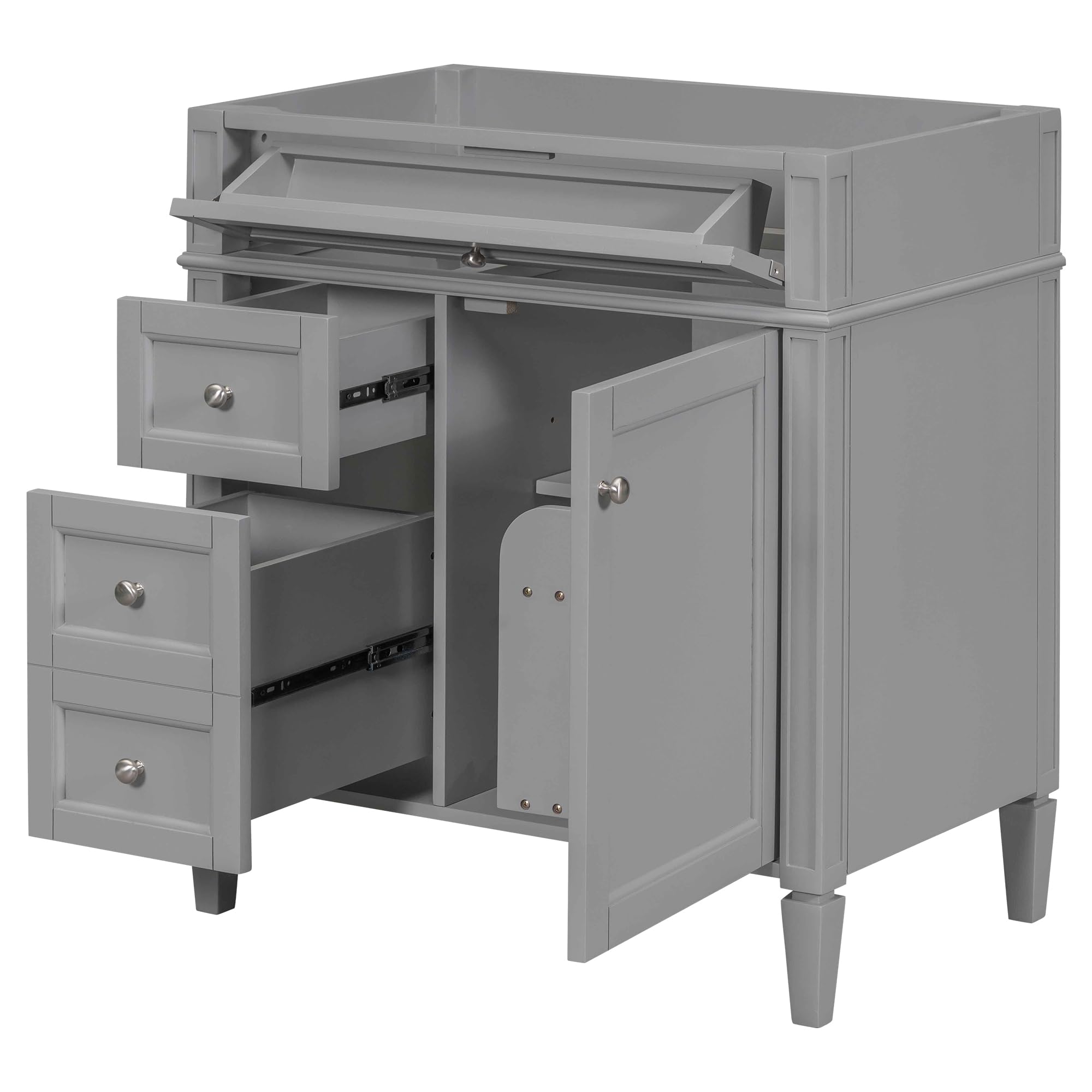 Favfurish 30" Bathroom Vanity Without Top Sink,Modern Freestanding Bath Storage Cabinet with 2 Soft-Close Drawers &amp; Tip-Out Tray,Solid Wood Vanity Only w/Adjustable Shelf &amp; Door Organizer,Grey