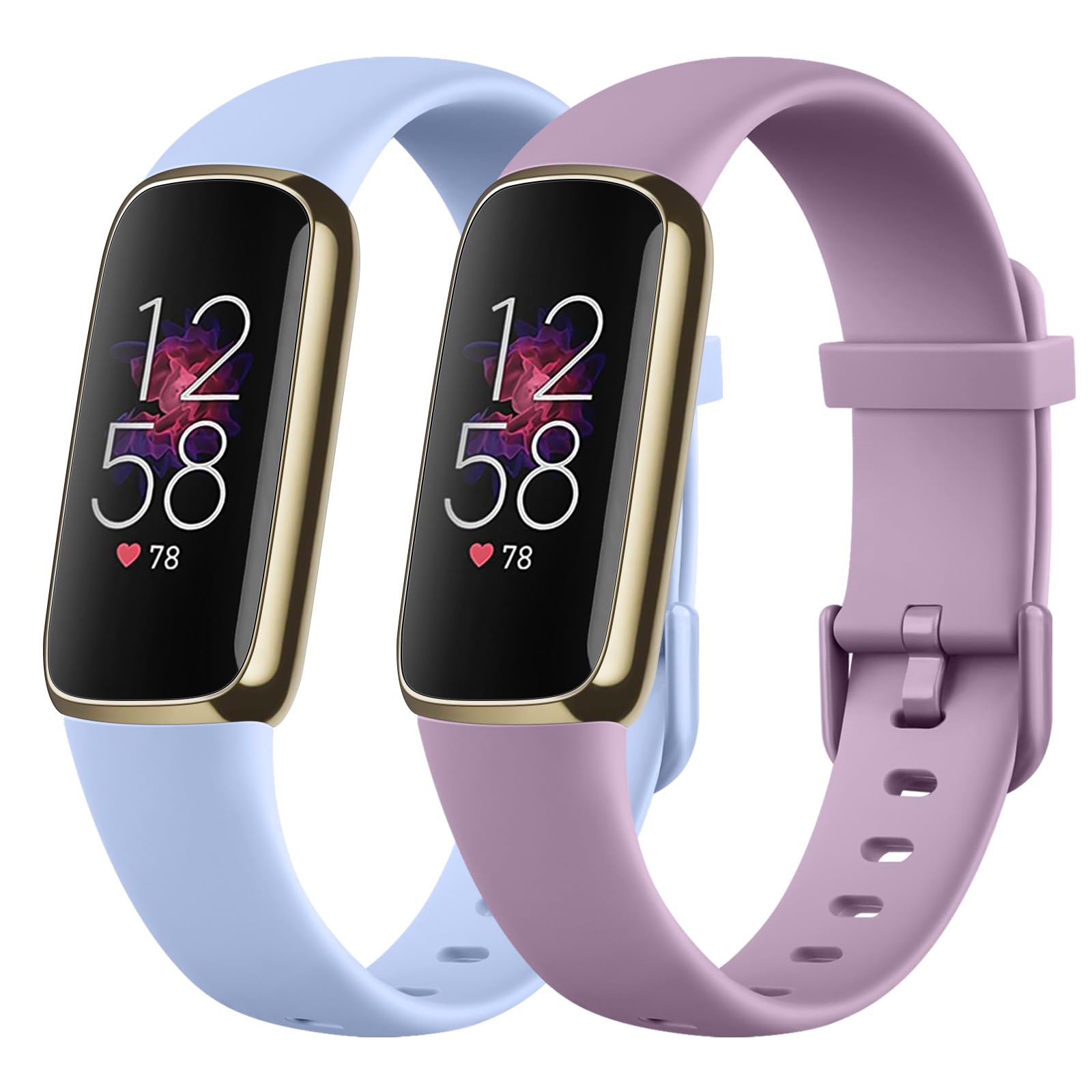 Demark Pack 2 Straps for Fitbit Luxe Strap for Women Men, 2 Pack Soft Silicone Adjustable Sport Replacement Wrist Bands for Fitbit Luxe Only (Light Blue+Light Purple, Small)