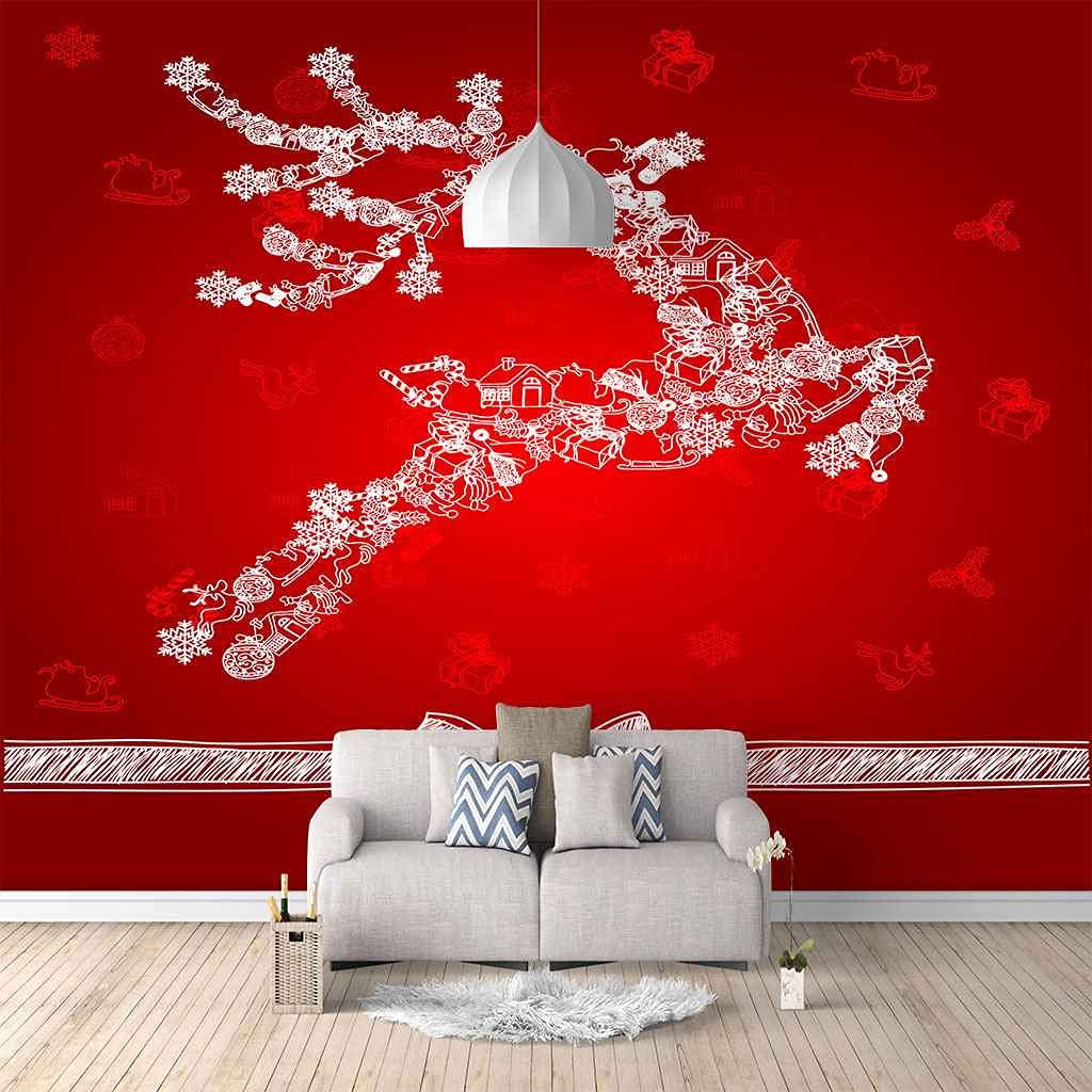 Papier peint auto-adhésif 3D poster mural élan de Noël abstrait 300x210cm pour chambre