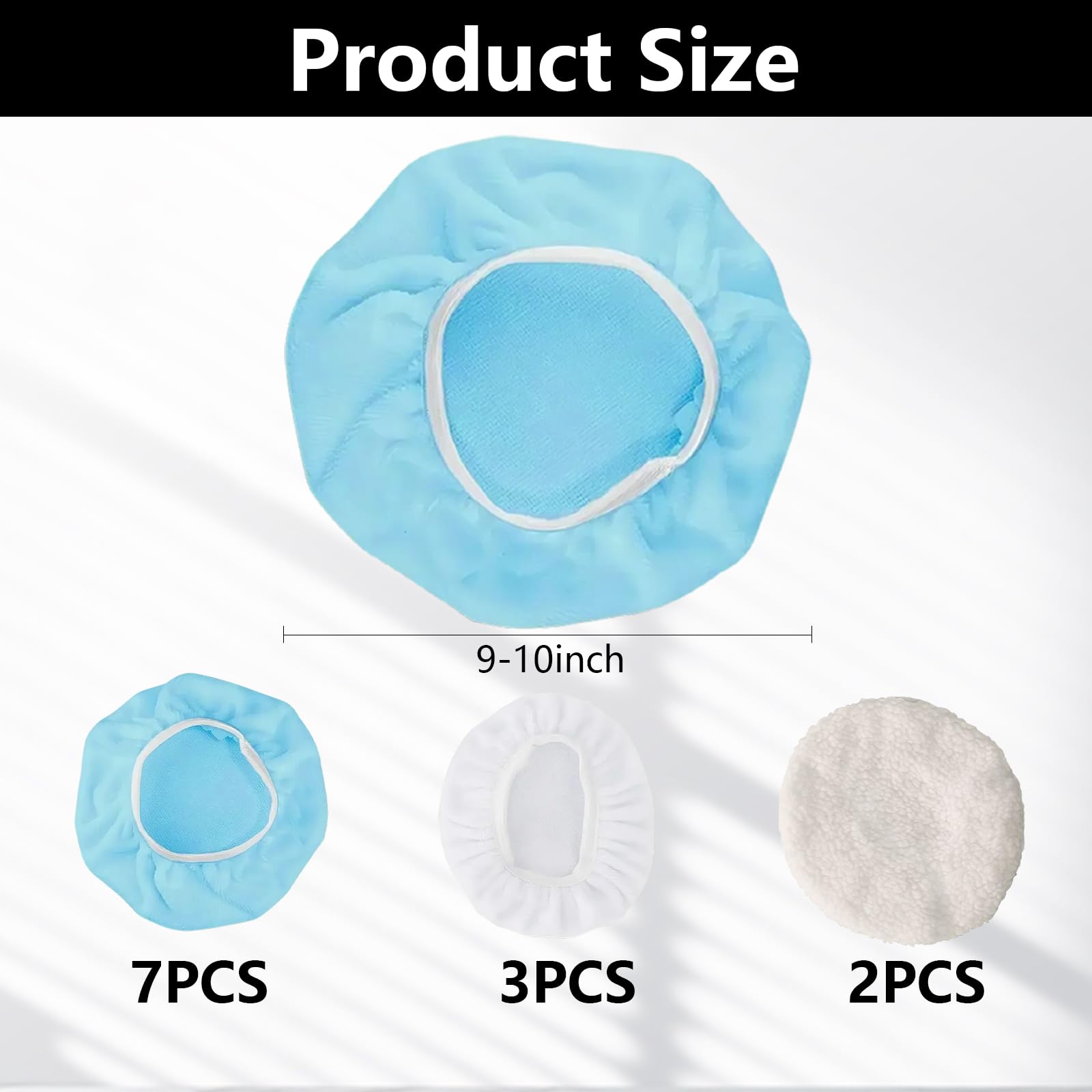 Tampone per Lucidatura Auto 12 Pezzi – Set di Tamponi per Polisher 230-250mm in Microfibra, Lana e Coral Fleece – Copertura per Macchina Lucidatrice, Design a Fascia Elastico, Facile da Usar