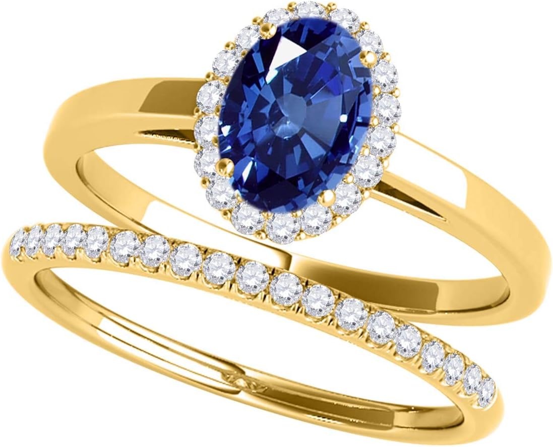 0.70 Carat Sapphire And Diamond Bridal Set 4-prong 10K Yellow Gold