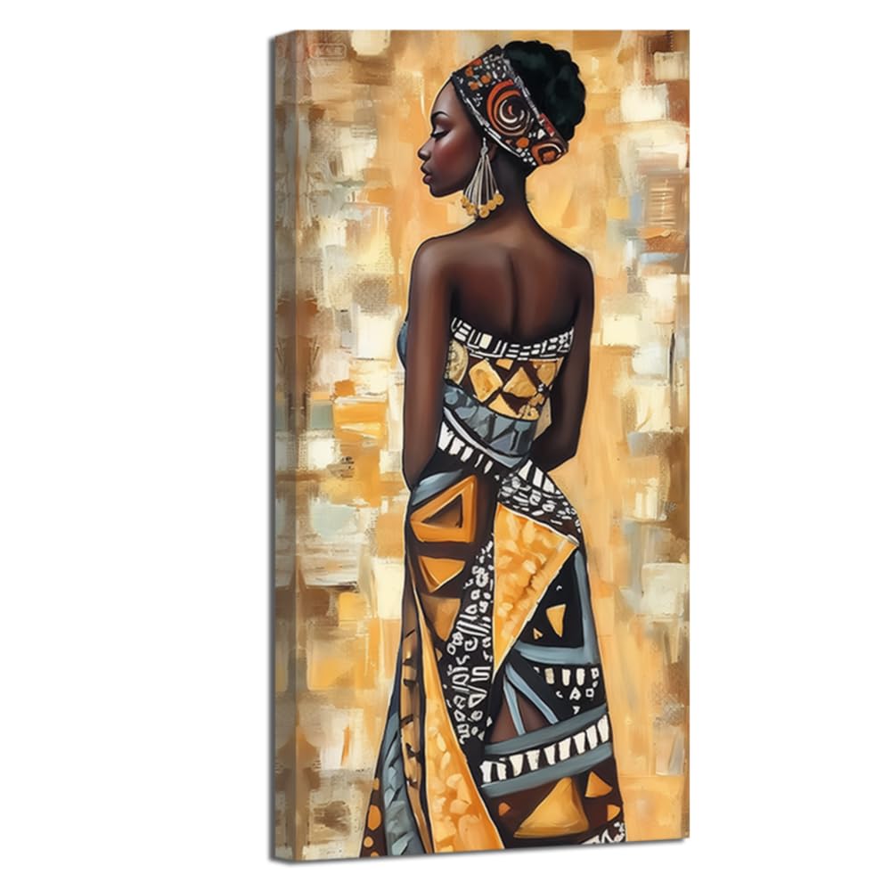 LMYSXAOZ African Women Wall Art Traditional Black Lady Canvas Painting Vintage Ethnic Tribe Portrait Picture Prints Framed (yellow,50x100cm)