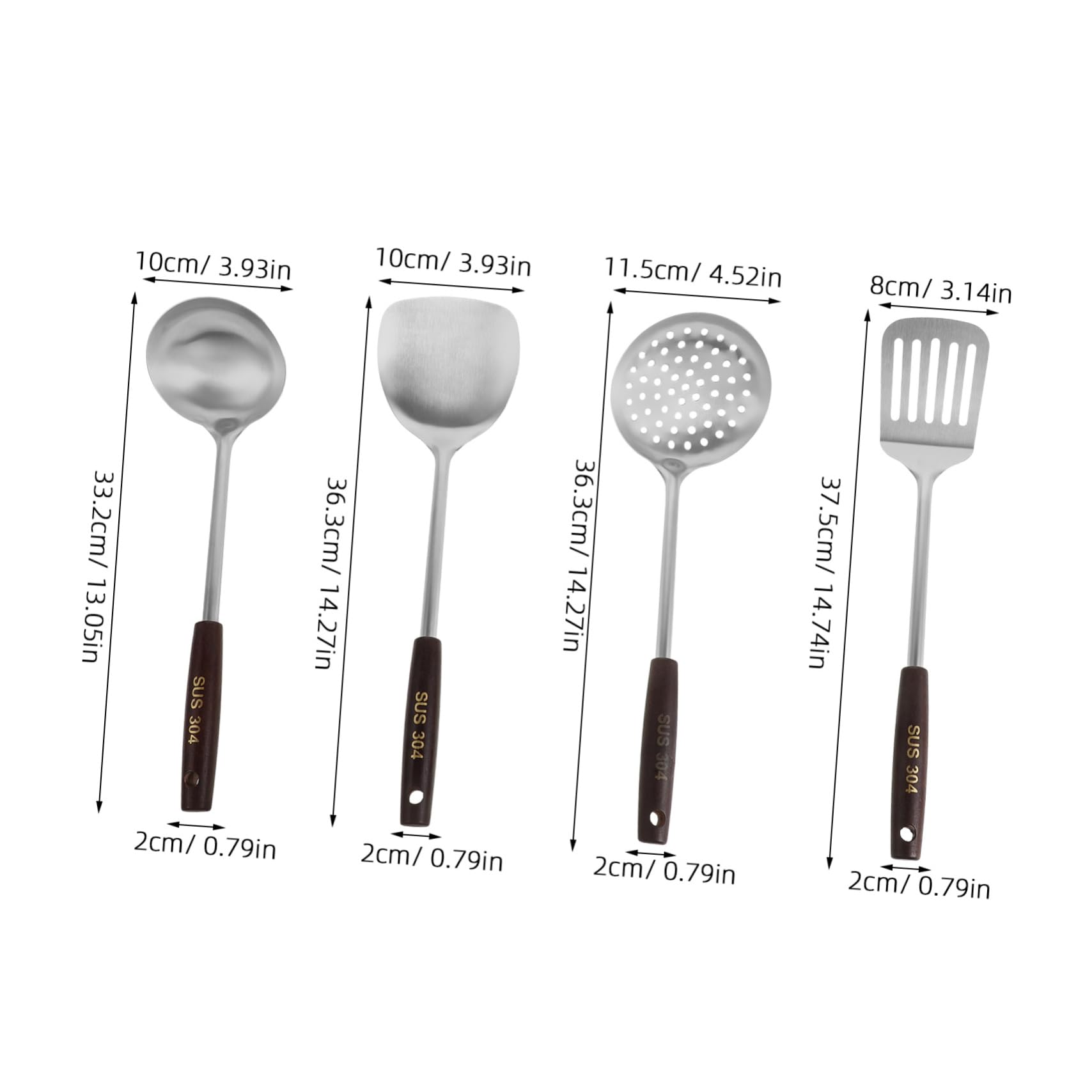 OFFSCH 4Pcs Stainless Steel Wok Spatula Set with Elegant Wooden Handles Multifunction Cooking Utensils for Stir Fry and Draining Kitchen Tools for Daily Use