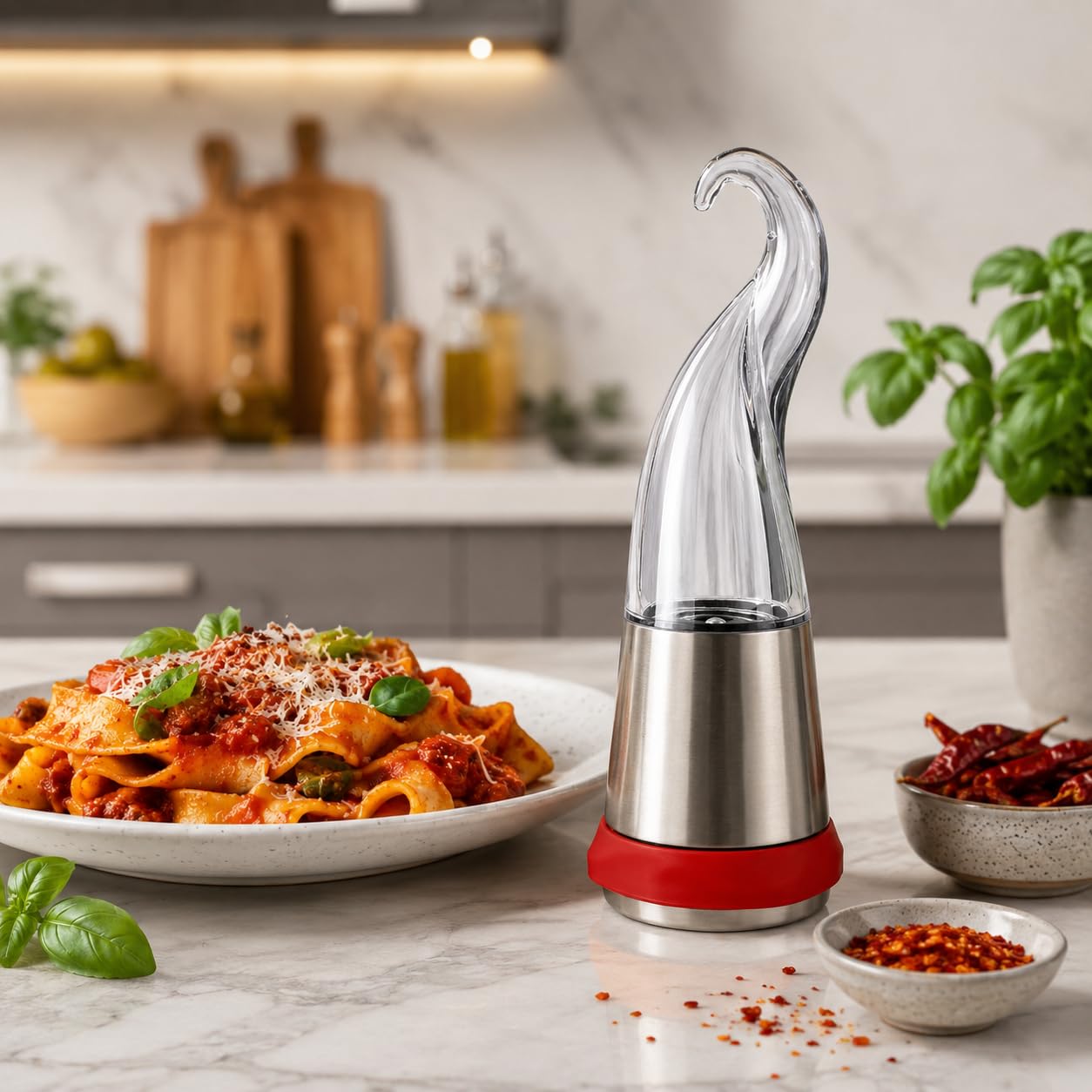 1aTTack.de Macinino per Peperoncino e Spezie, per Fiocchi e Peperoncini Secchi, Macinaspezie Originale a Forma di Peperoncino per Cucina e Tavola, 80 ml