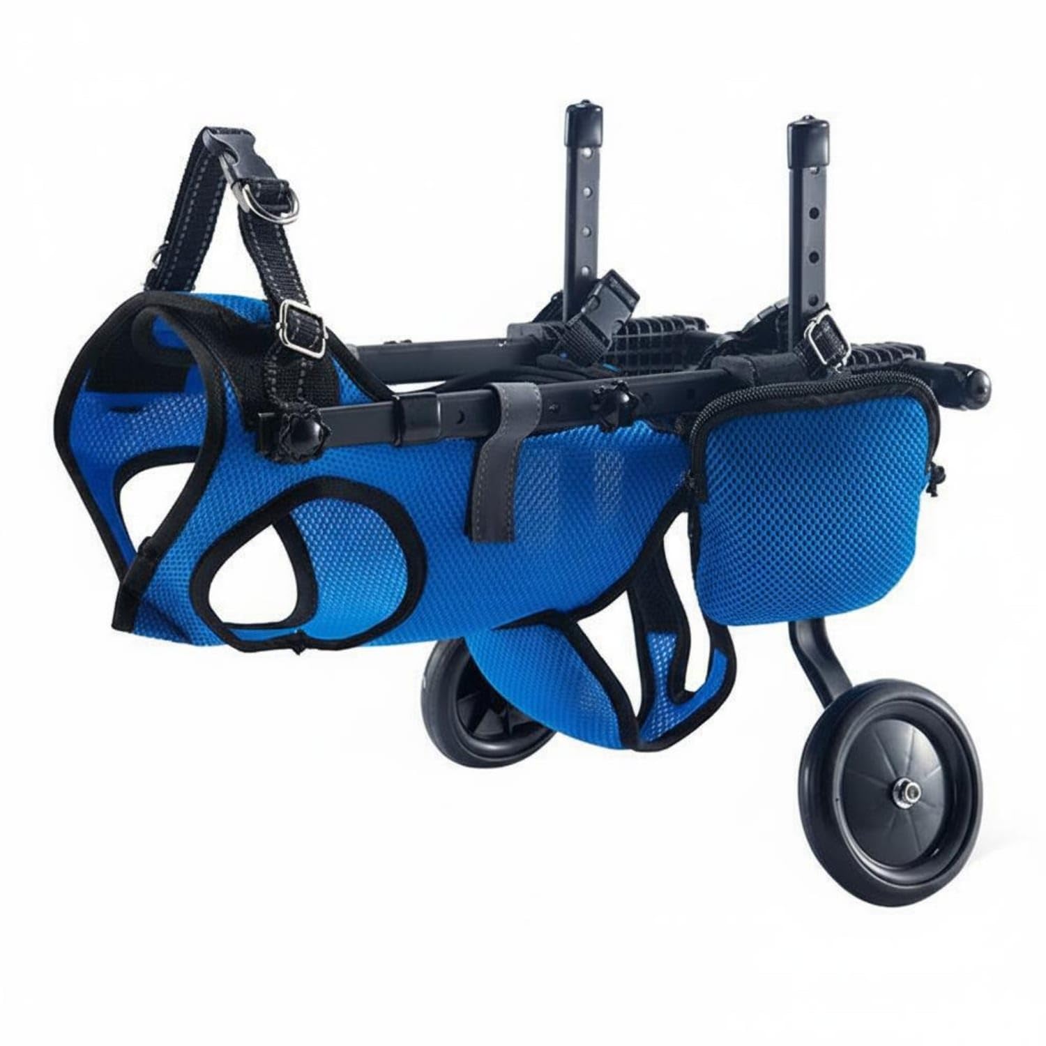 Multi-Adjustable Dog Rehabilitation Wheelchair Textile Body Support Small Dog Wheelchair Metal Frame Walking Assistance Wheeled Support Side Wheels for Older Dogs, Blue|Strollers|Pet Supplies-image-43