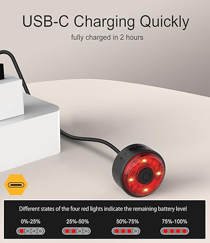 Miniatura 2 de TOWILD TL03 - Luz trasera para bicicleta, luces traseras de bicicleta con detección de freno inteligente, cable tipo C, impermeable, luces traseras