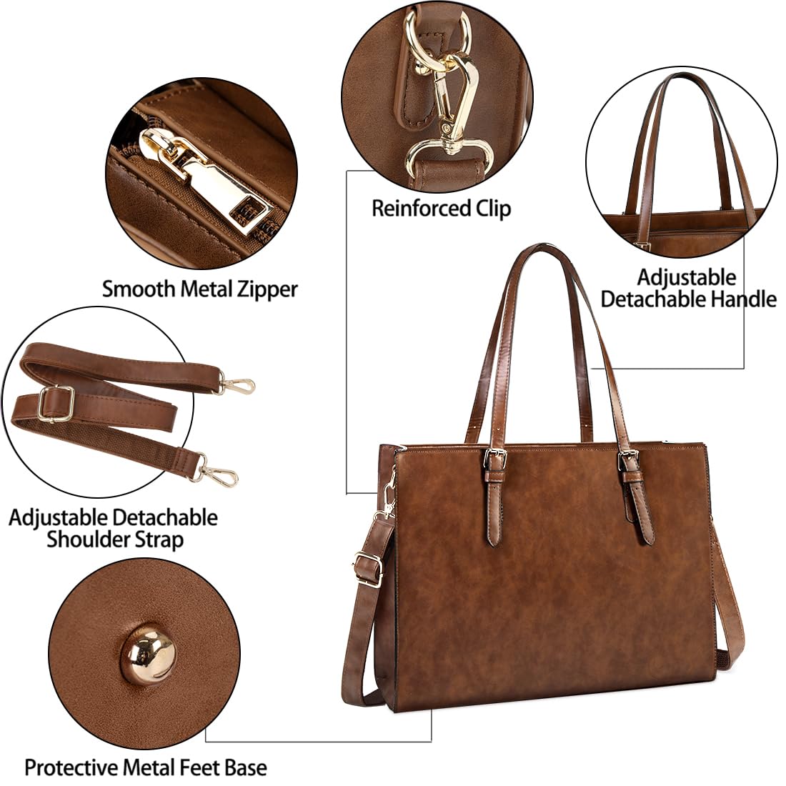 NUBILY Bolsa para laptop para mujer, impermeable, ligera, de piel de 15.6 pulgadas