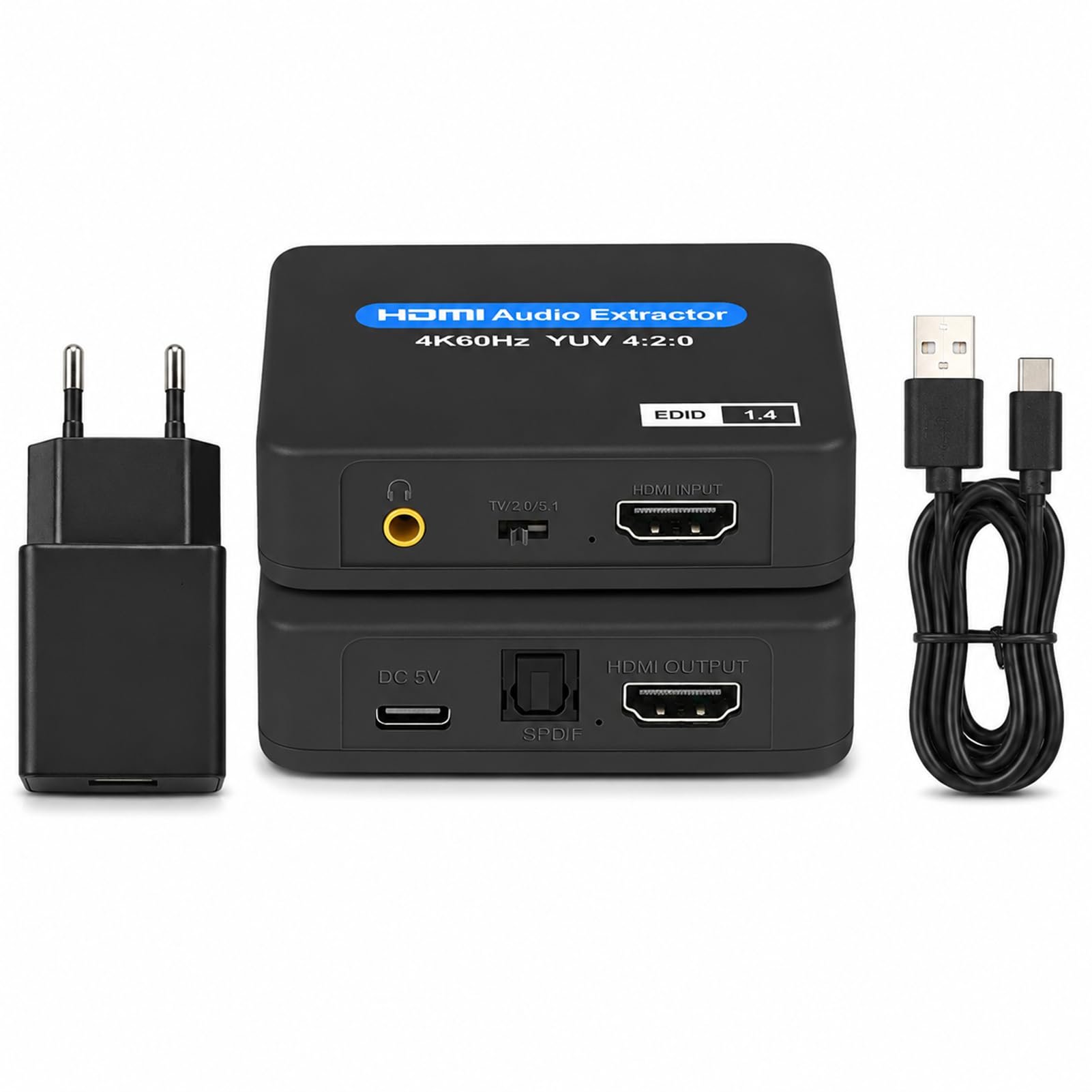 HDMI Audio Extractor, Optical SPDIF Audio Splitter Toslink + 3.5mm Ausgang, 4K 60Hz Konverter Adapter für Fire TV Stick PS5 Xbox PC Laptop, EDID Umschaltung, für Soundbar und Verstärker