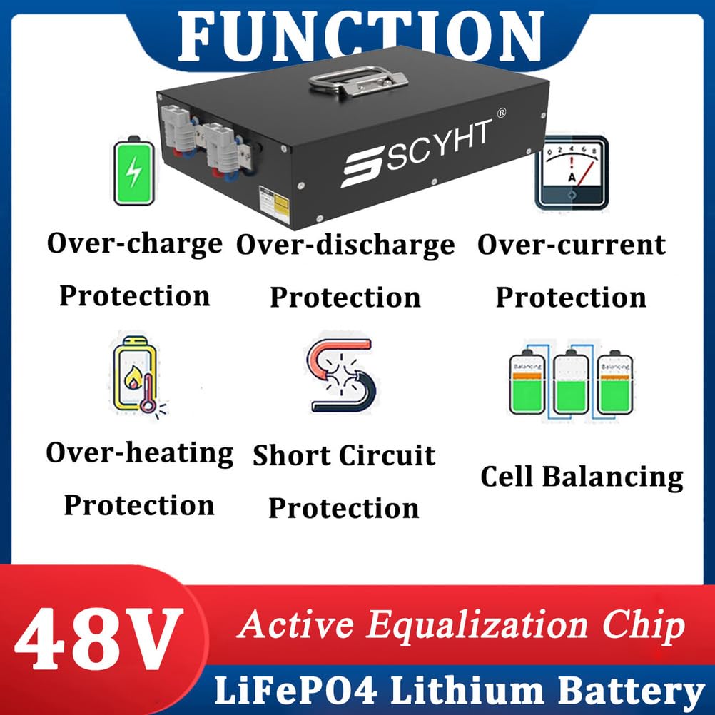 Batteria LiFePO4 48V 50Ah Batteria al litio 48V Batterie di ricambio 50Ah Batterie a ciclo profondo per trasportatore robotizzato AGV per motore 500W a 2400W con maniglia