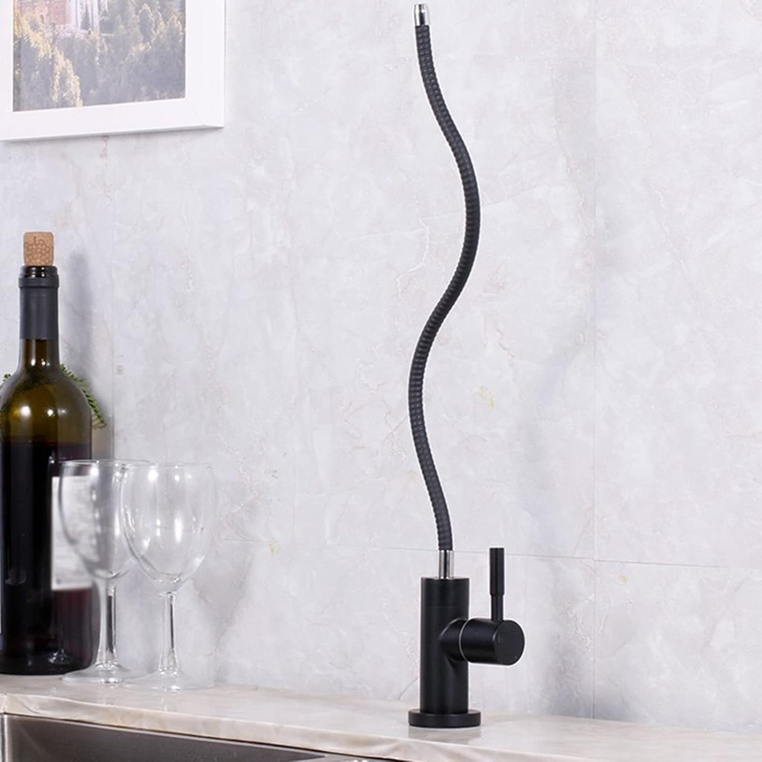 Rubinetto da Cucina per Acqua Potabile in Acciaio Inox Girevole con Filtro, Colore Nero.