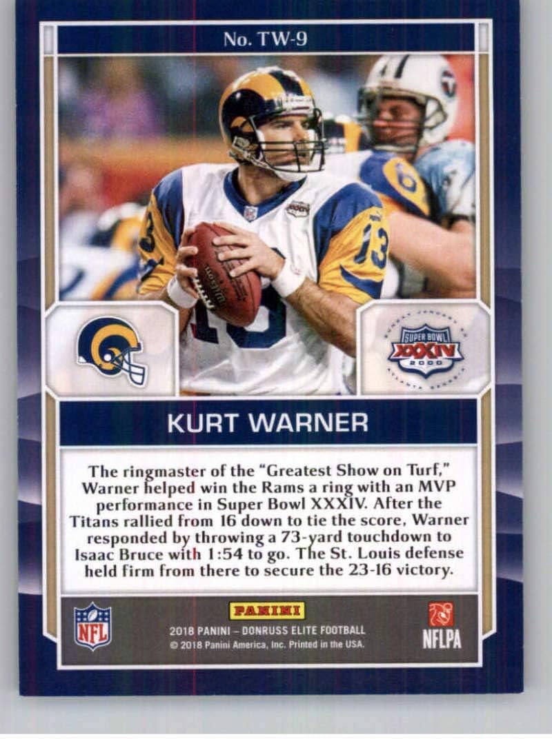 2018 Donruss Elite Title Waves Gold Football #9 Kurt Warner SER/10 St. Louis Rams Official NFL Trading Card From Panini America