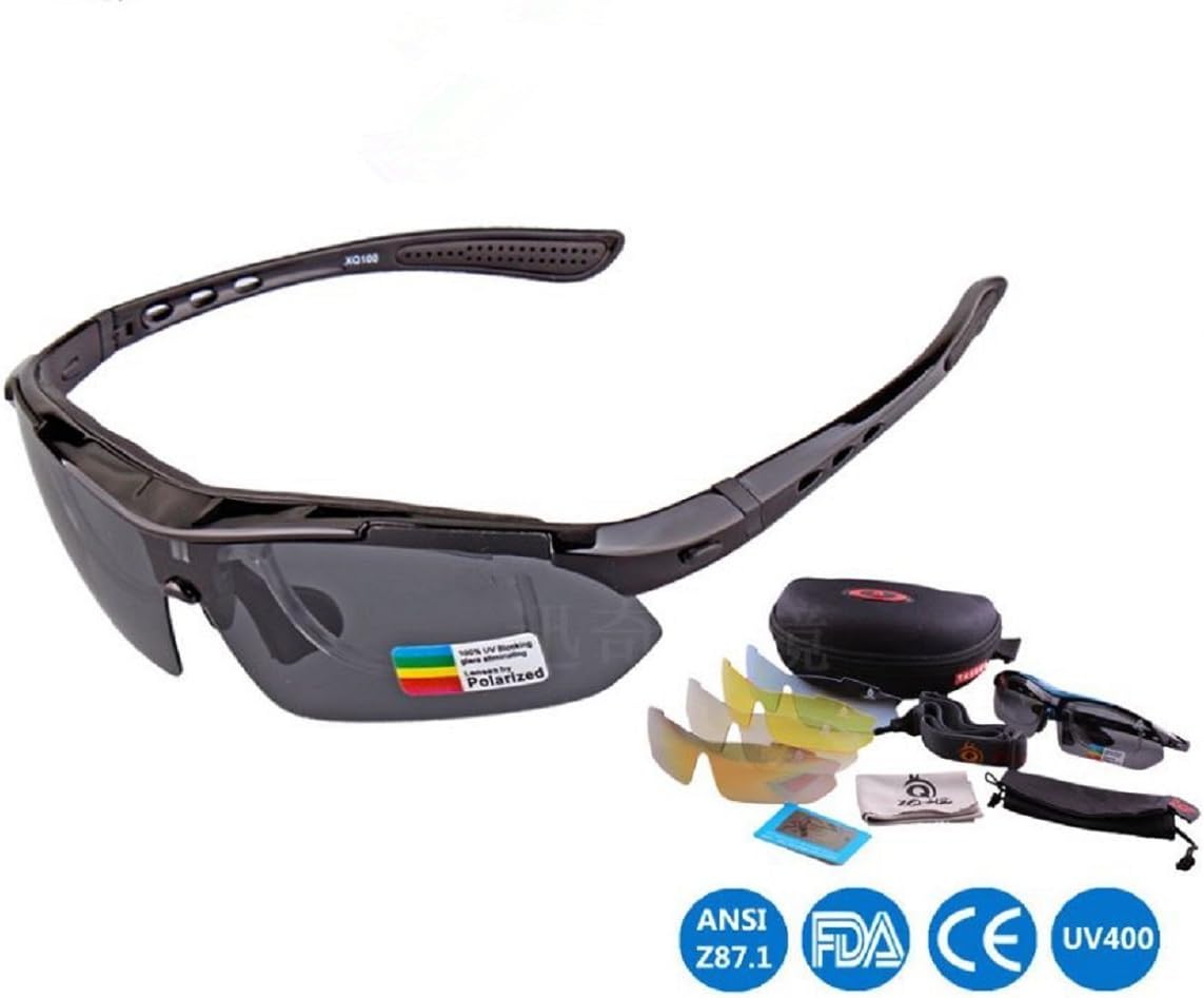 Polarized Sports Sunglasses with 5 Interchangeable Lenses Men's UV Eye Protection Unbreakable Frame for Baseball Fishing Running Cycling Driving