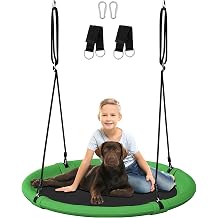 40 Inch Diameter Saucer Tree Swing Set for Kids & Adults, Adjustable Flying Swing Seat for Backyard or Outdoor Playground, Green & Black