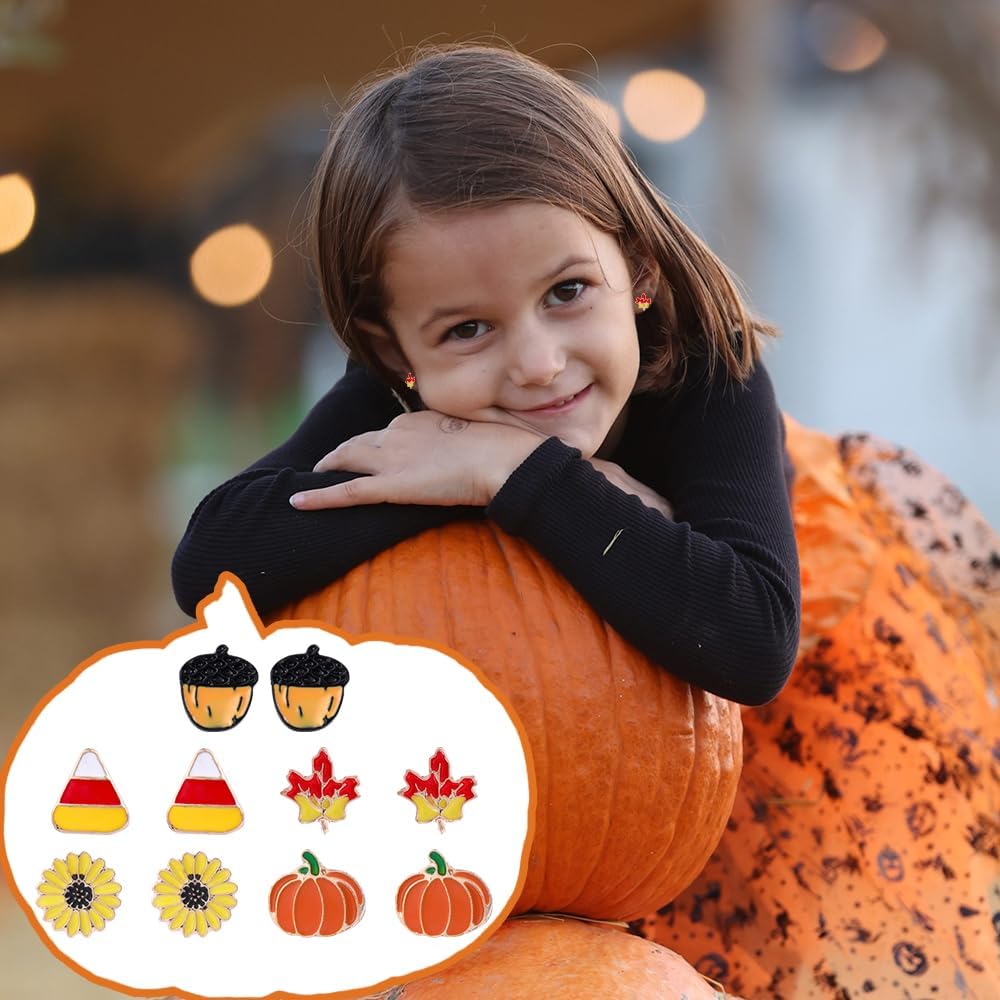 JOICEE 34 PCS Fall Thanksgiving Earrings Set,Autumn Earrings Set Pumpkin Turkey Maple Leaf Sunflower Wooden Dangle Earrings Stud Jewelry Earring Double Sided Print for Women Decor Halloween Party Gift - Image 6