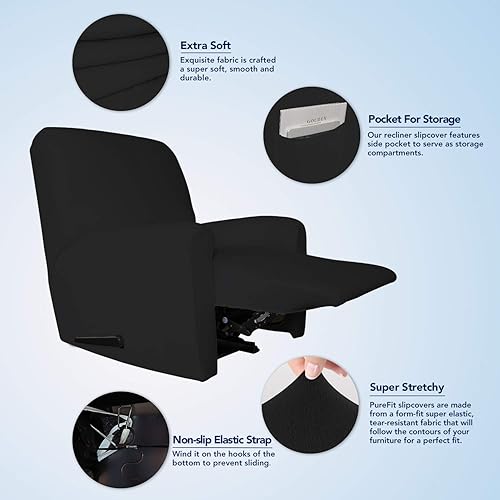 Miniatura 3 de PureFit Funda súper elástica para sofá reclinable con bolsillo, funda de sofá suave y antideslizante de elastano, lavable, protector de muebles con