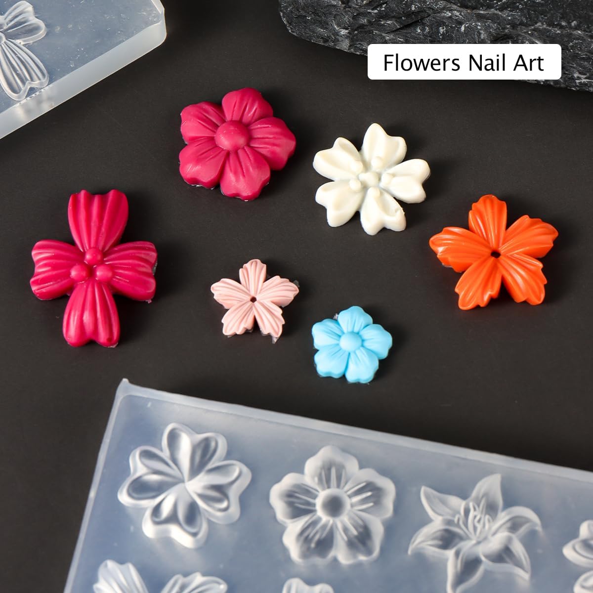 Silicone Nail Art Molds, 3PCS 3D Flowers Nail Charm Molds Lily Hibiscus