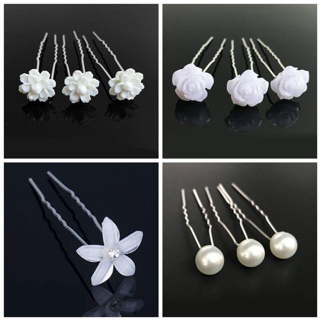 Amazon.com : White Flower Hair Pins with Rhinestone Crystal  display picture 1