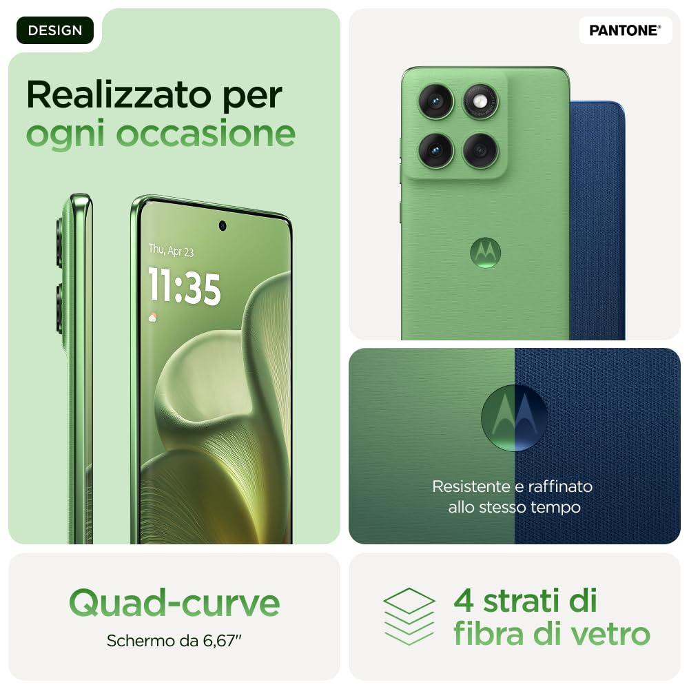 Motorola edge 60 con Moto AI 8/256GB, Fotocamera 50+50+10MP, selfie 50MP, Display 6.67" pOLED 120Hz, MediaTek Dimensity 24M, batteria 5200mAh, ricarica 68W, Android 15, PANTONE Shamrock