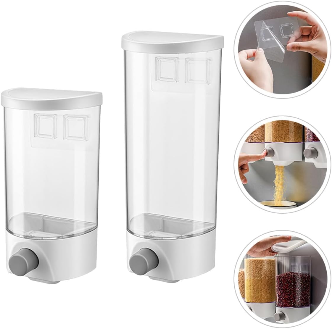 GLEAVI 2pcs Airtight Dry Food Dispensers with Wall-mount, Grain Storage Containers for Coffee Beans and Flour, 1l 1.5l Kitchen Storage Jars for Pantry Organization