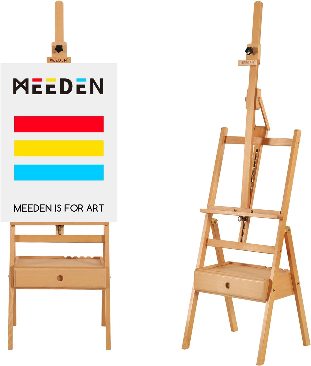 Forward Tilt Studio H-Frame Easel with Art Supply Storage Drawer - Adjustable (58"~75") Solid Beech Wood Easel Stand for Artists, Students and Beginners, Holds Canvas Art up to 37"