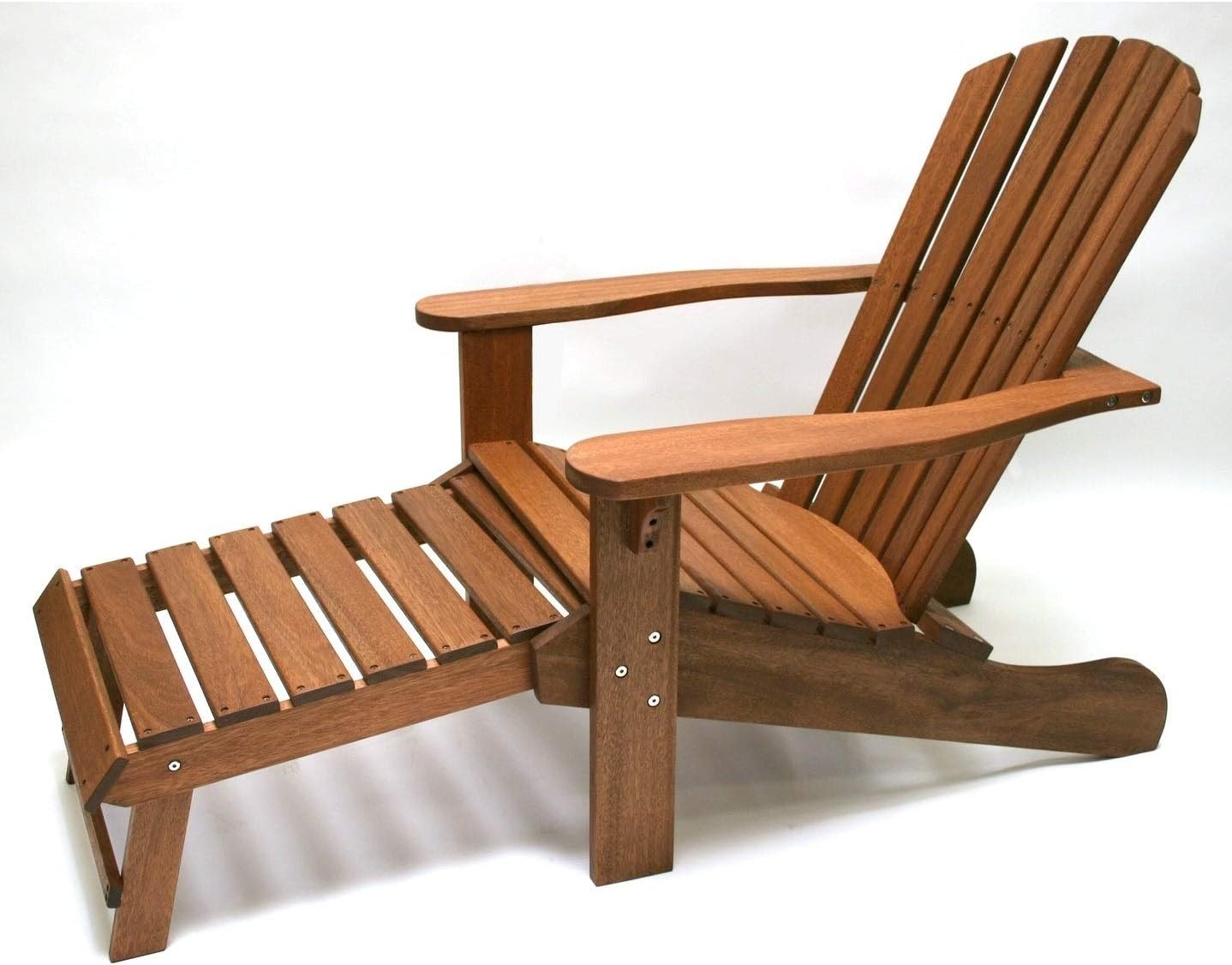Unknown Eucalyptus Adirondack Lounge Chair with Built-in Ottoman, Brown Stained, Slatted Design, Weather-Resistant, Indoor/Outdoor Use