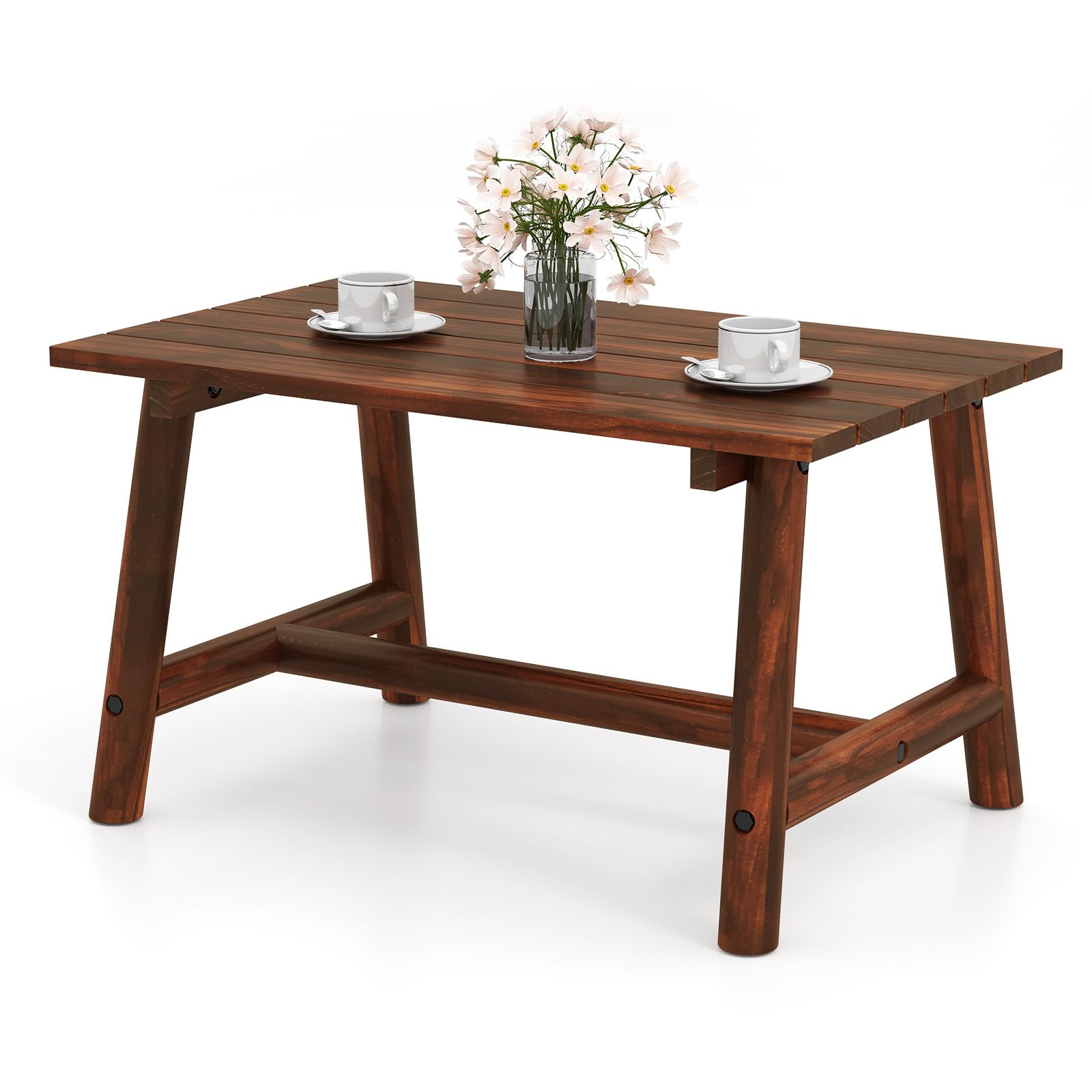 KOMFOTTEU Tavolo da giardino in legno massello, tavolino ausiliario terreza esterno con carico di 125 kg, tavolino basso rettangolare con piano a doghe per balcone, patio, 90 x 55 x 50 cm (marrone)
