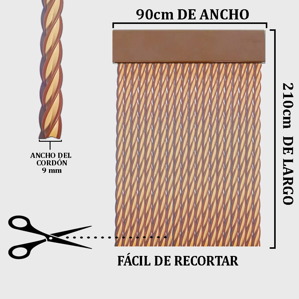 Cortinas - Tenda in corda per esterni, in plastica PVC e barra in alluminio, 210 strisce, ideale per terrazze e verande, anti-mosche, beige-marrone, 210 x 120 cm