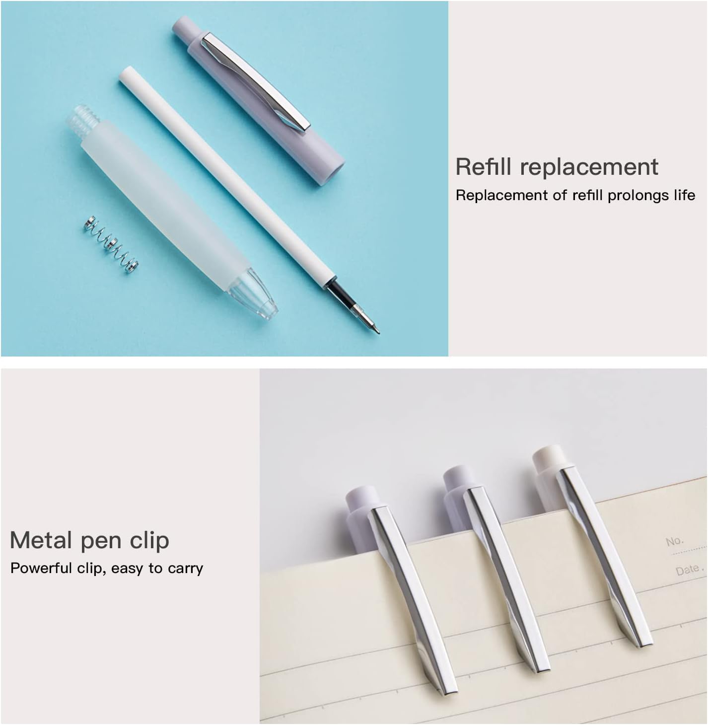 EEOYU Gel Pens, Retractable Quick Dry Gel Ink Pen, Fine Point 0.5mm Black Ink Rolling Ball Gel Pens, Smooth Writing Silent Aesthetic Pens for Home School Office Supplies (6) : Office Products